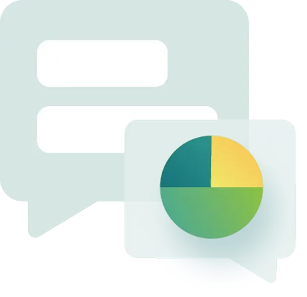 decorative image showing a chat bubble & pie chart
