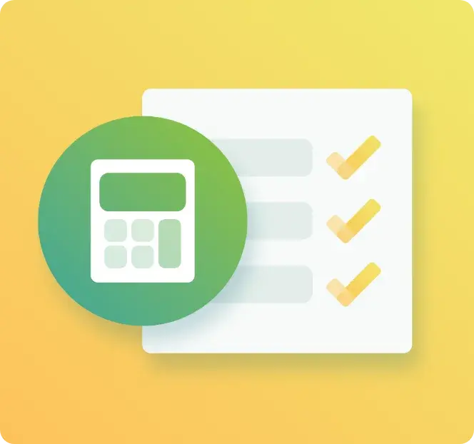 White Calculator in green gardiant circle graphic overlapping checklist graphic - thumnbnail image